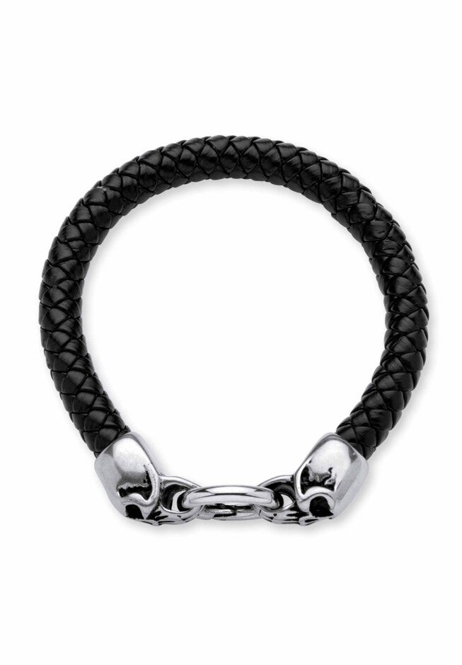 Stainless Steel Double Skull Bangle Bracelet 9 inches, , on-hover image number null