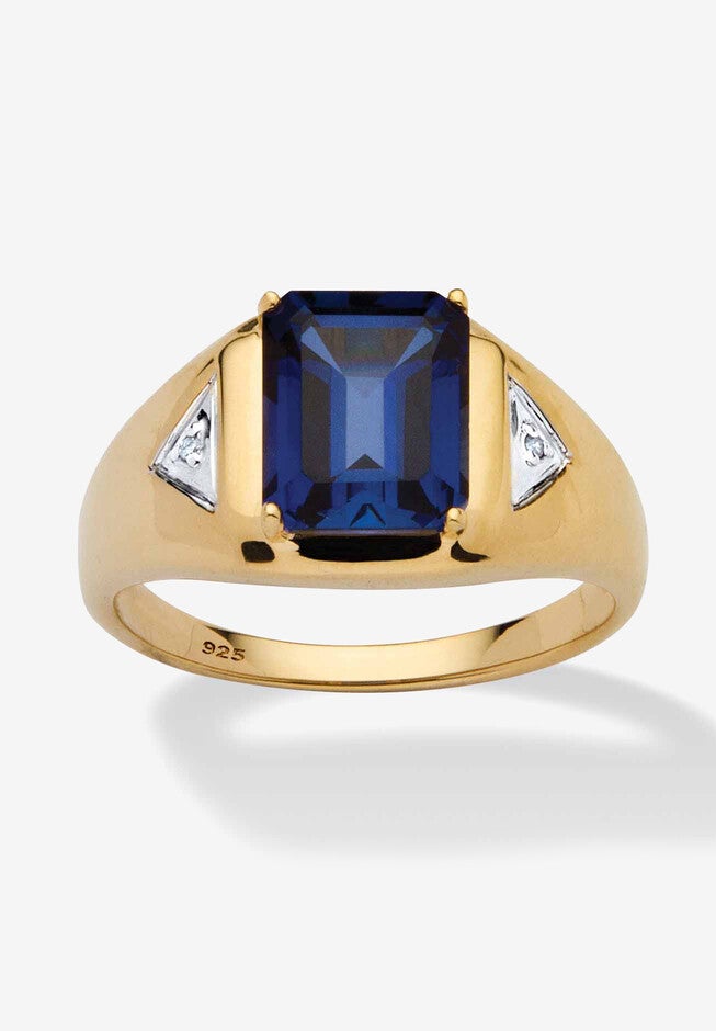 Men's 18K Gold over Sterling Silver Sapphire and Diamond Accent Ring, SAPPHIRE DIAMOND, hi-res image number 0