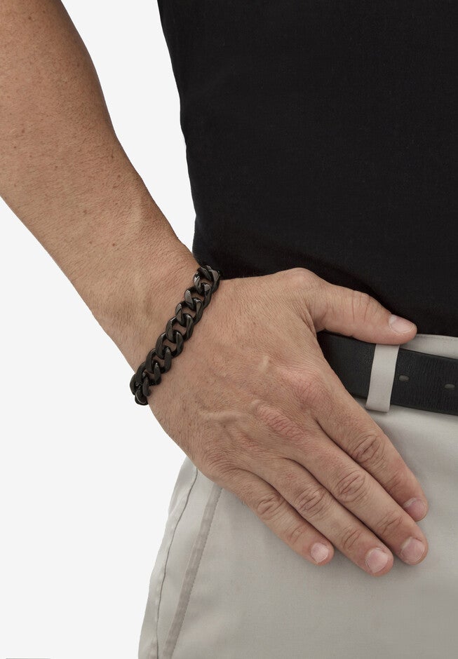 Men'S Black Ion Plated Stainless Steel Curb Link Bracelet (14Mm), 10 Inches, , alternate image number null