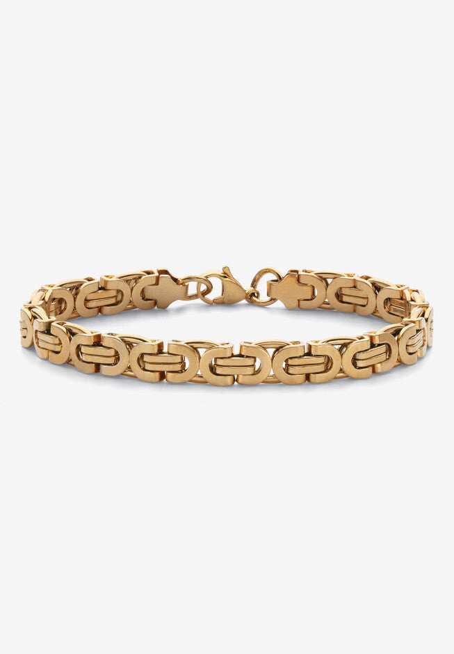 Men's Yellow Gold Ion Plated Stainless Steel Byzantine Link Bracelet 9 Inches, GOLD, hi-res image number 0