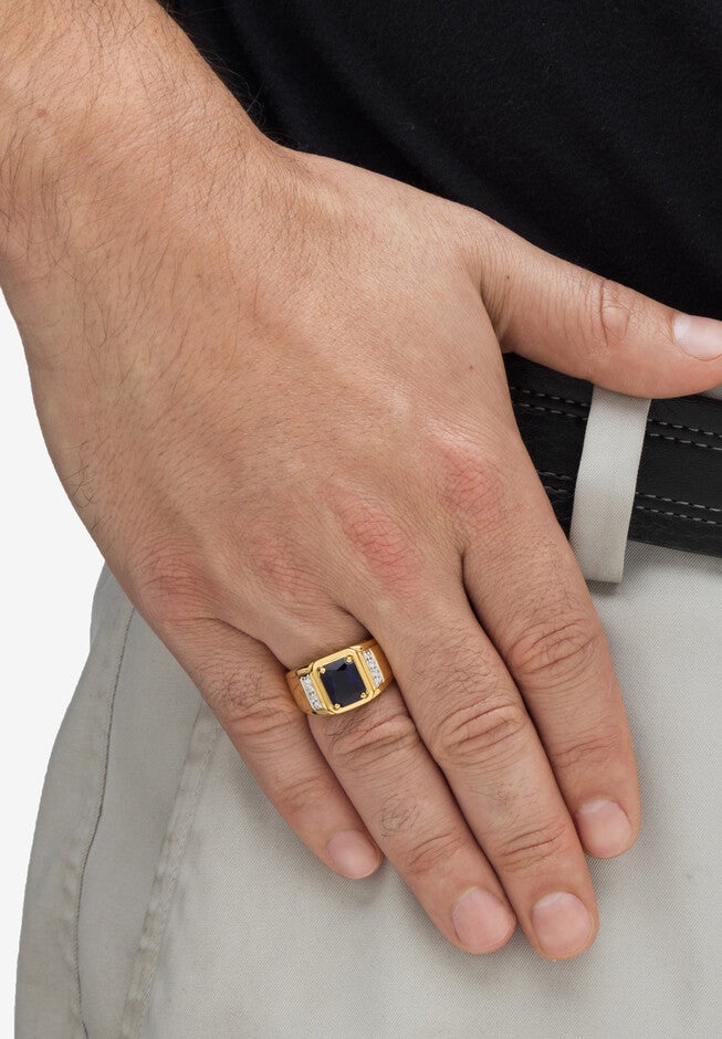 Men's 18K Gold-plated Diamond and Sapphire Ring, , alternate image number null