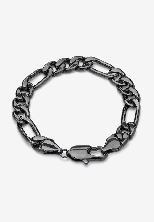 Men's Black Ruthenium Plated Figaro Link Bracelet (11mm), 9 inches, BLACK, hi-res image number null