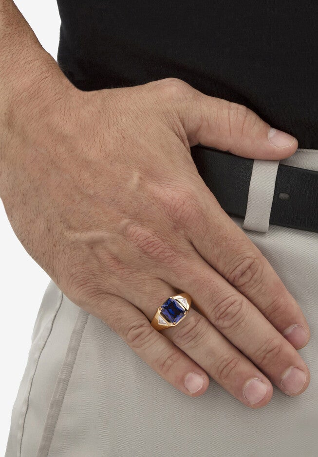 Men's 18K Gold over Sterling Silver Sapphire and Diamond Accent Ring, , alternate image number 2