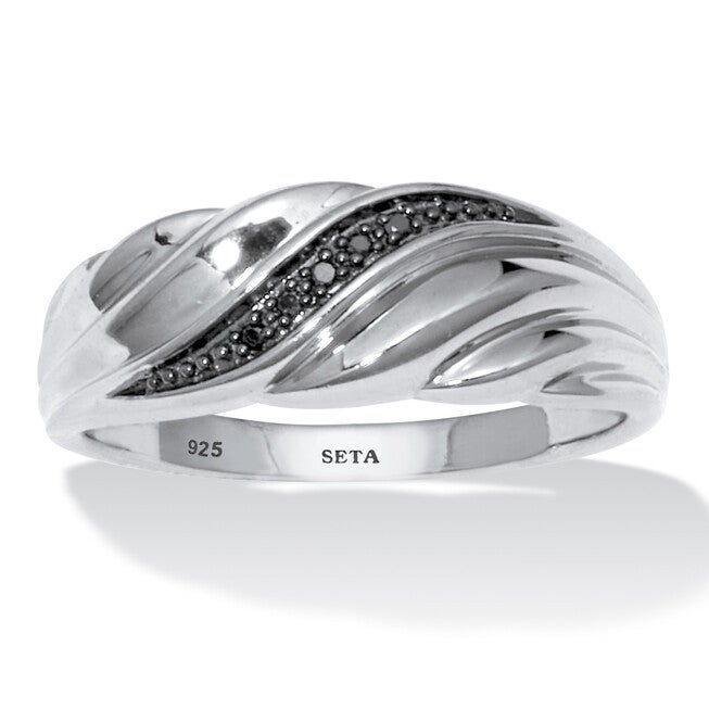 .03 TCW Men's Round Genuine Black Diamond Platinum-Plated Sterling Silver Ring, BLACK, hi-res image number null