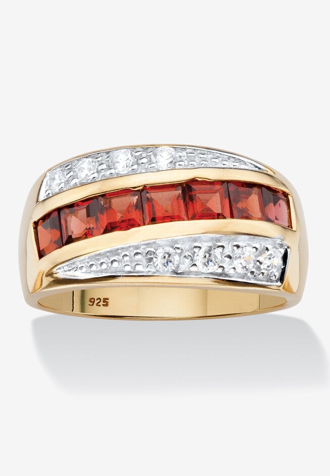 Men's 14K Gold over Sterling Silver Garnet and Cubic Zirconia Ring, GARNET CUBIC ZIRCONIA, hi-res image number null