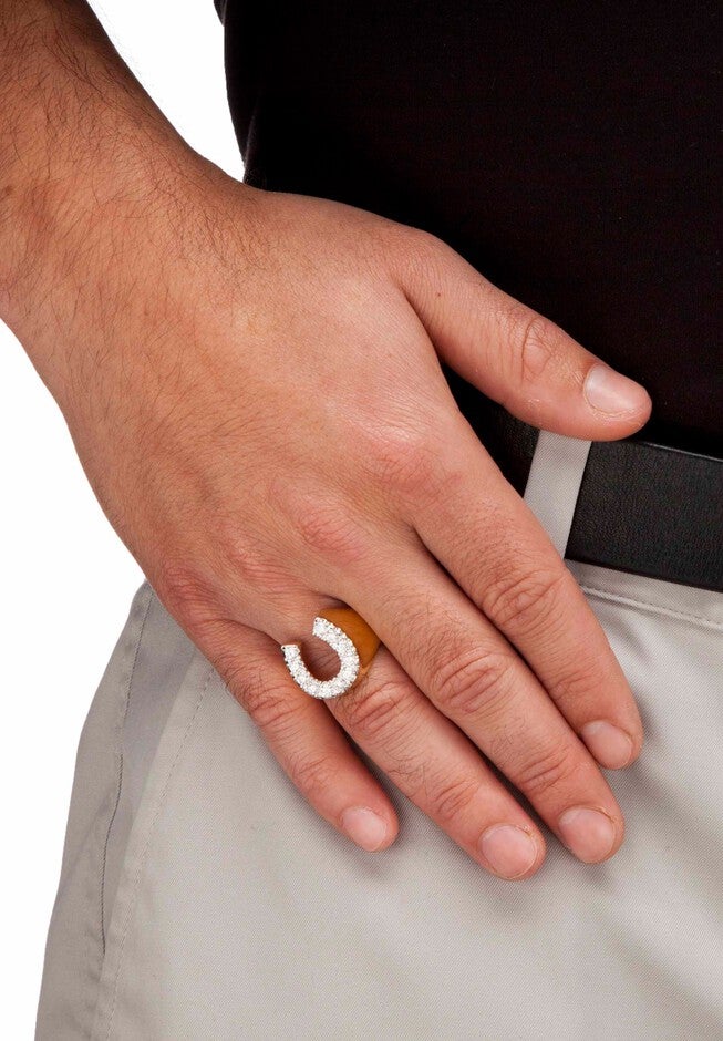 18K Gold over Sterling Silver Cubic Zirconia Horseshoe Ring, , alternate image number null