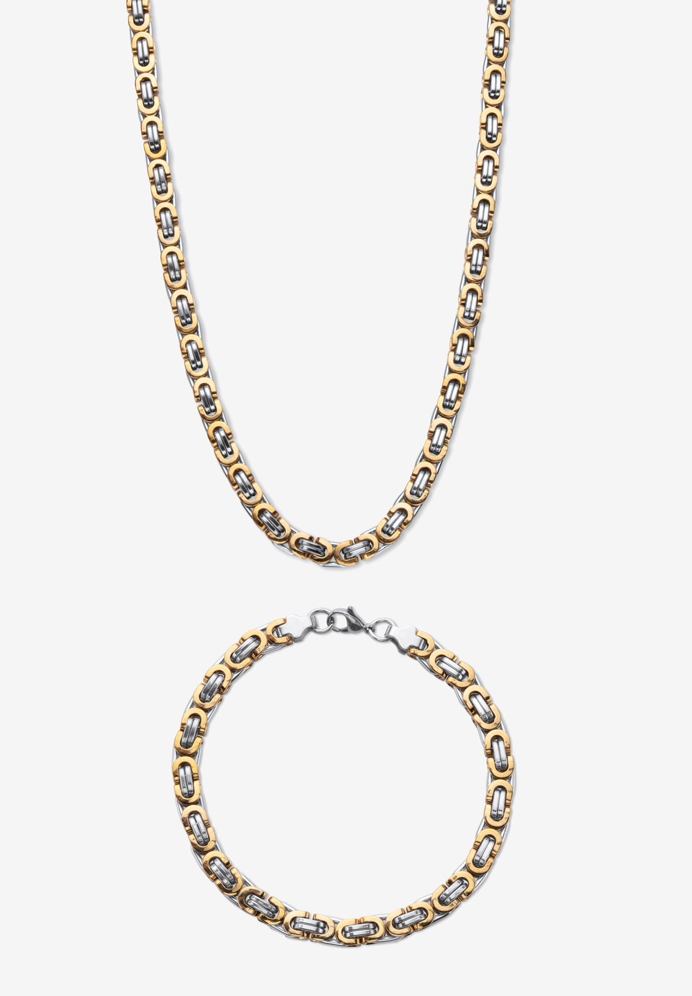 Men's Yellow Gold Ion Plated Stainless Steel Chain 2 Piece Set 6Mm 9 And 24 In, GOLD, hi-res image number 0