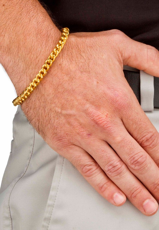 Gold Ion-Plated Stainless Steel Curb-Link 24 inches Chain and 9 inches Bracelet Set, , alternate image number 2