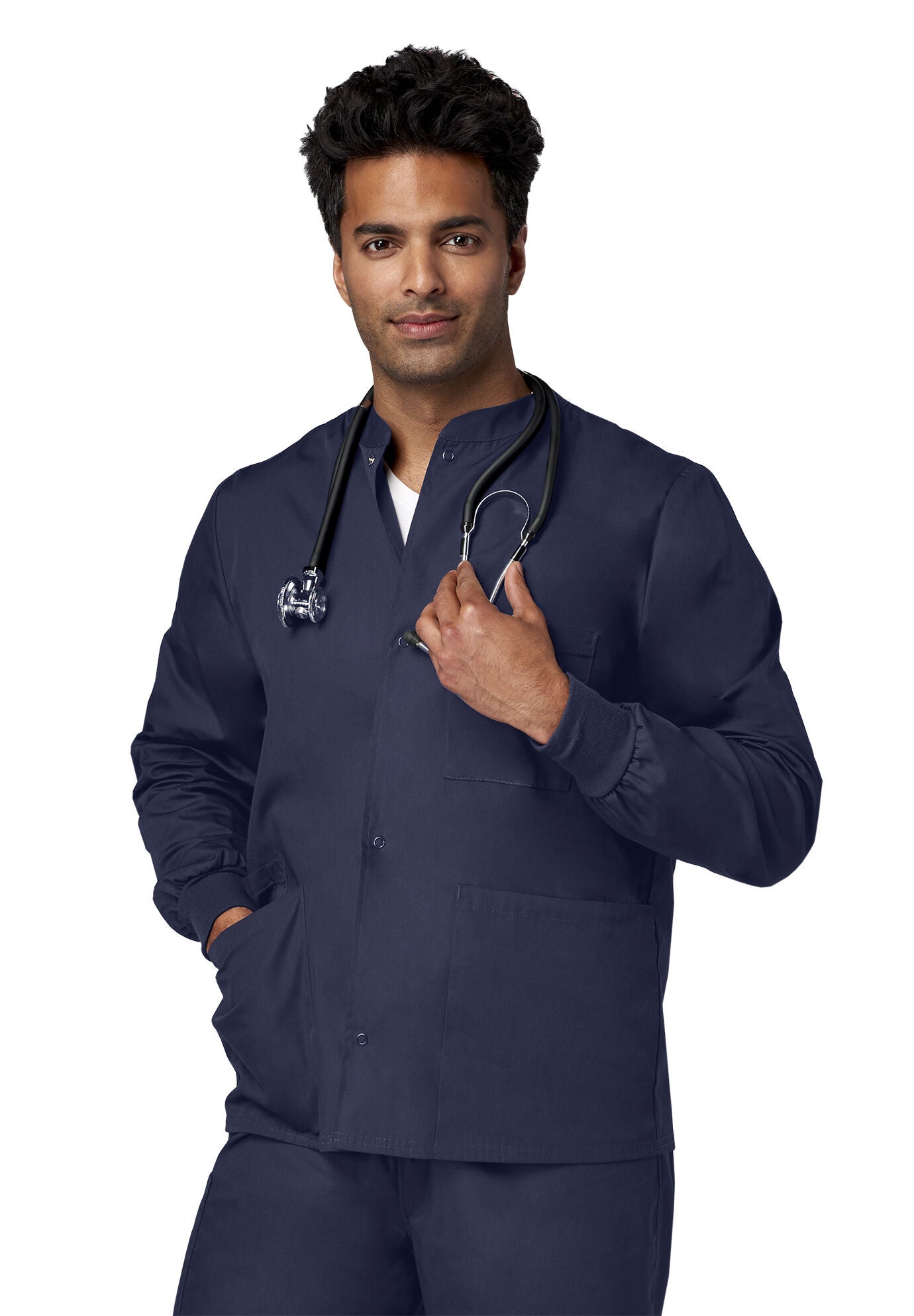 Unisex Snap Front Warm-Up Jacket, NAVY, hi-res image number 0
