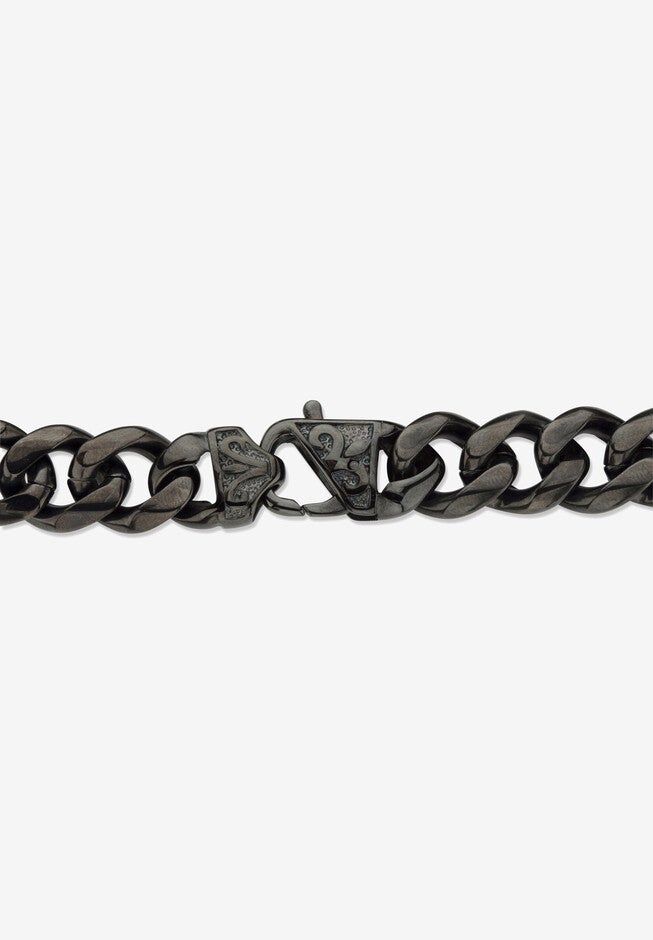 Men'S Black Ion Plated Stainless Steel Curb Link Bracelet (14Mm), 10 Inches, , on-hover image number null