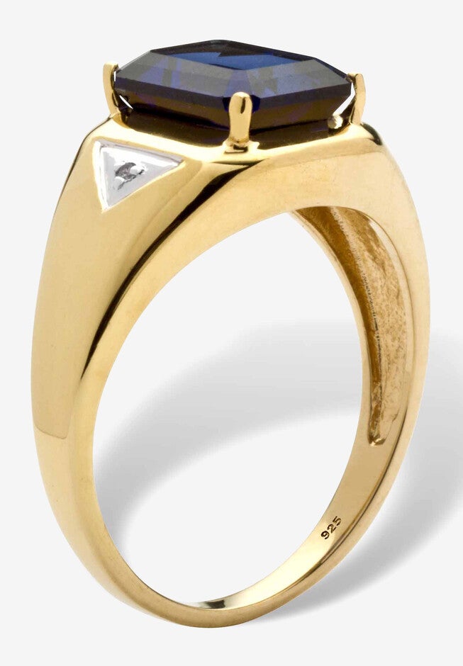 Men's 18K Gold over Sterling Silver Sapphire and Diamond Accent Ring, , on-hover image number 1