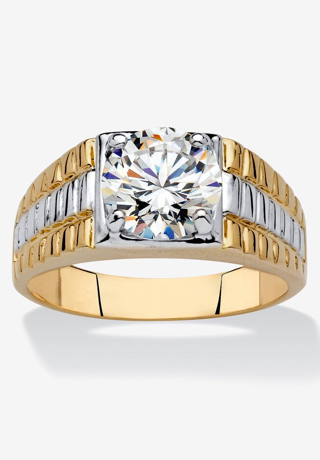 Yellow Gold Plated Cubic Zirconia Two-Tone Textured Ring, GOLD, hi-res image number null