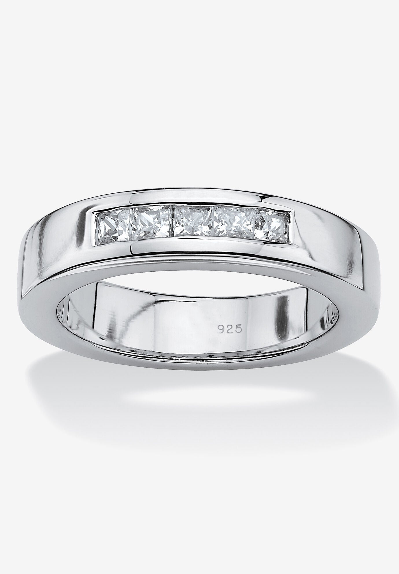 Platinum Over Sterling Silver Cubic Zirconia Wedding Ring, WHITE, hi-res image number 0