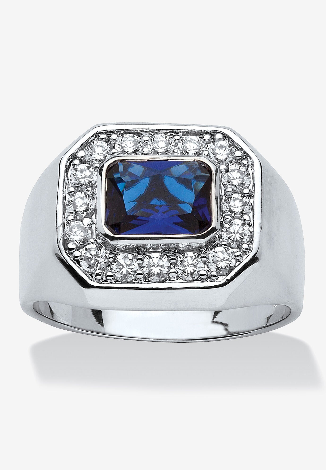 Silver Tone Blue Glass and Cubic Zirconia Ring, SILVER, hi-res image number 0