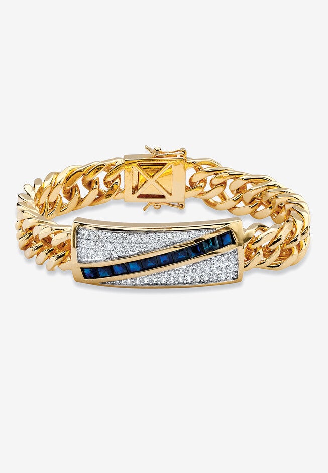 Yellow Gold-Plated Link 8 inches Bracelet with Sapphire and Cubic Zirconia Accents, GOLD, hi-res image number null