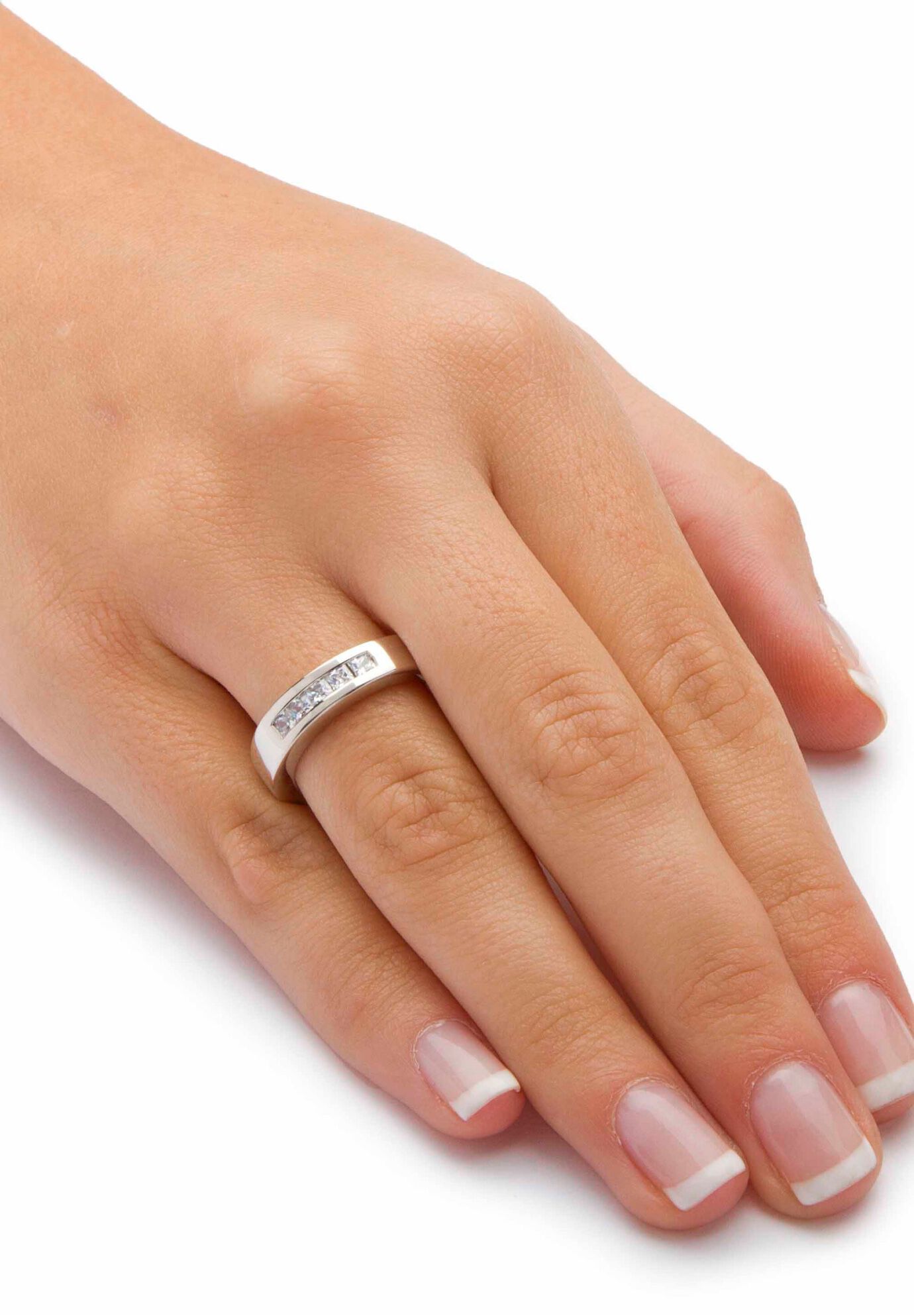 Platinum Over Sterling Silver Cubic Zirconia Wedding Ring, , alternate image number 2