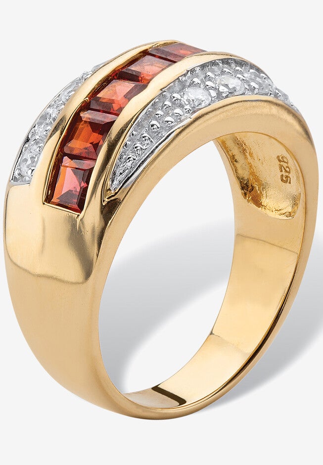 Men's 14K Gold over Sterling Silver Garnet and Cubic Zirconia Ring, , on-hover image number null