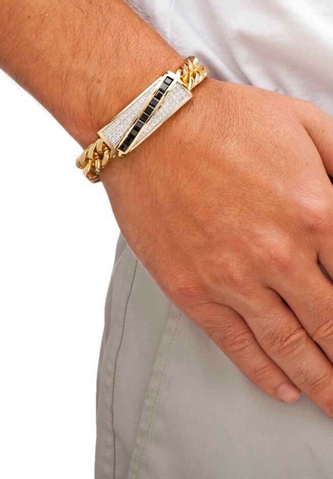 Yellow Gold-Plated Link 8 inches Bracelet with Sapphire and Cubic Zirconia Accents, , alternate image number null