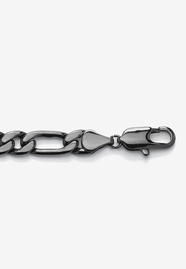Men's Black Ruthenium Plated Figaro Link Bracelet (11mm), 9 inches, , on-hover image number null