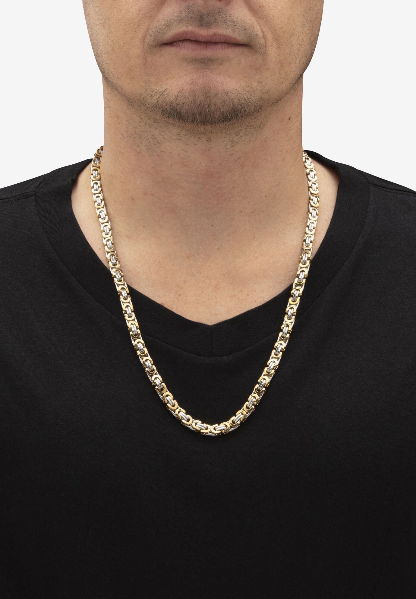 Men's Yellow Gold Ion Plated Stainless Steel Chain 2 Piece Set 6Mm 9 And 24 In, , alternate image number 2