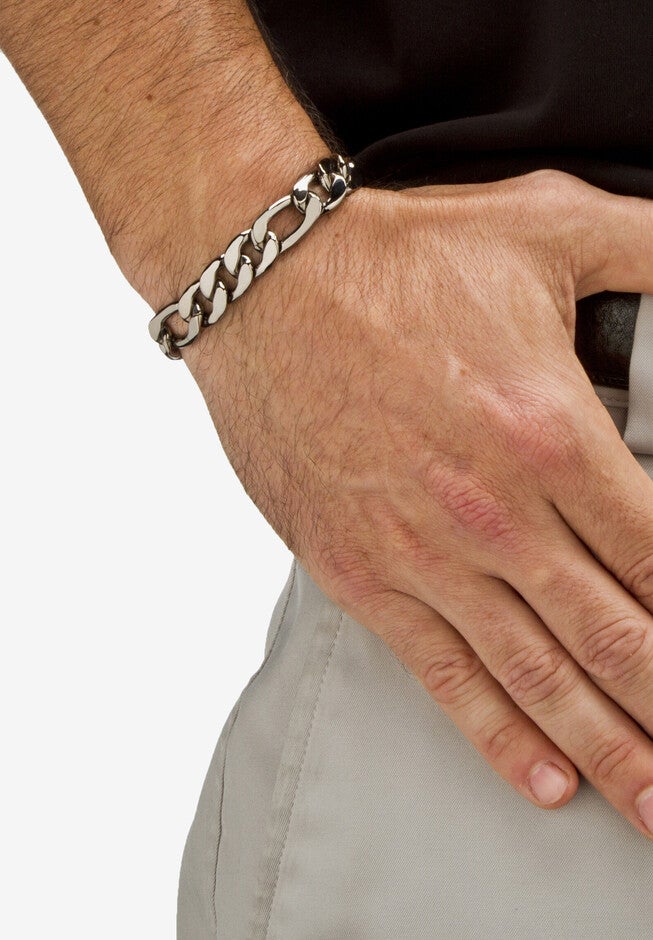 Men's Black Ruthenium Plated Figaro Link Bracelet (11mm), 9 inches, , alternate image number null