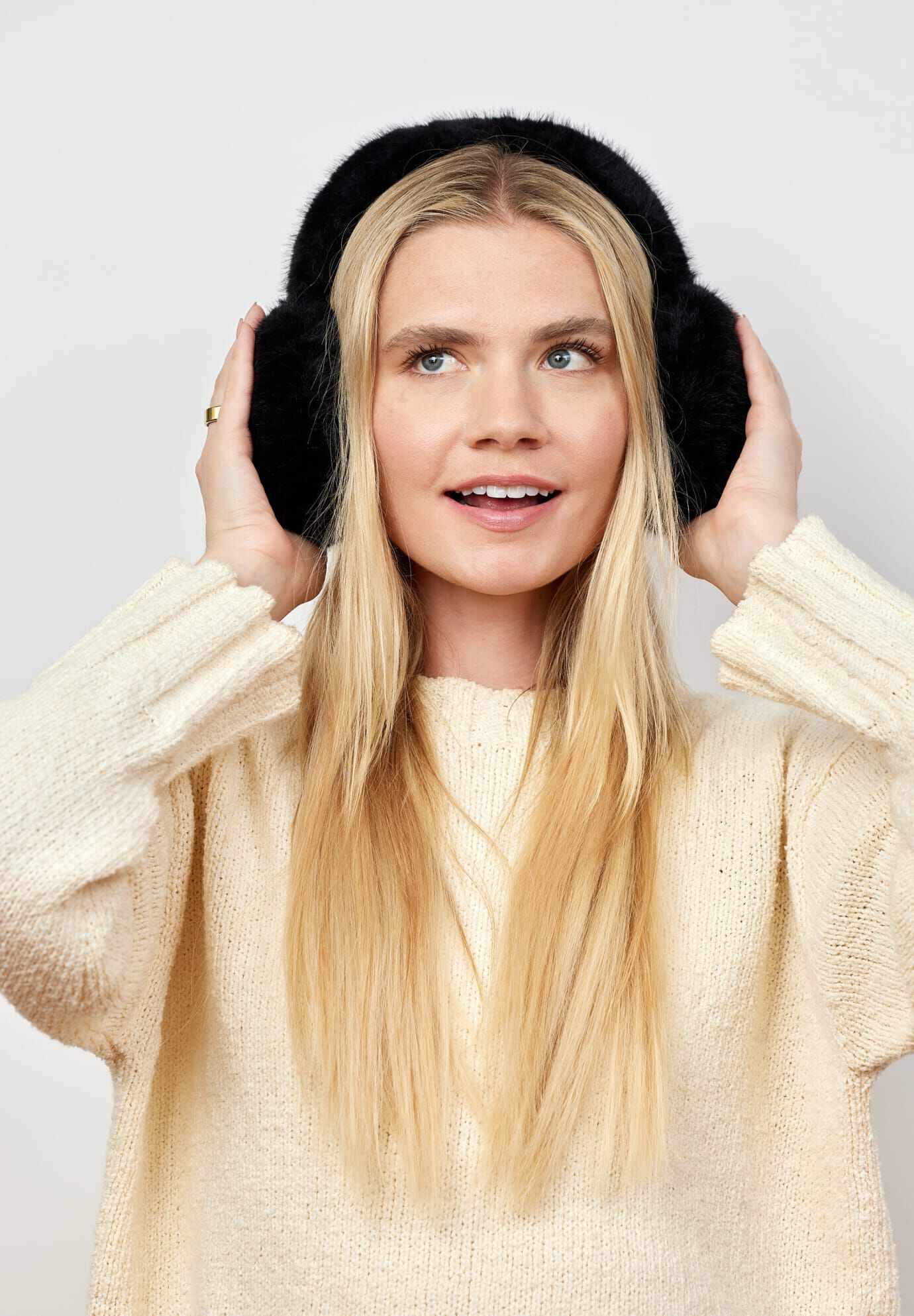 Faux Fur Earmuff, Black / Black, alternate image number 2
