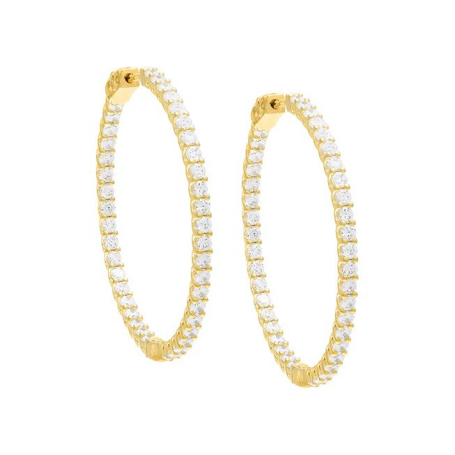 CZ Thin Round Hoop Earring, Gold / Gold, hi-res image number 0