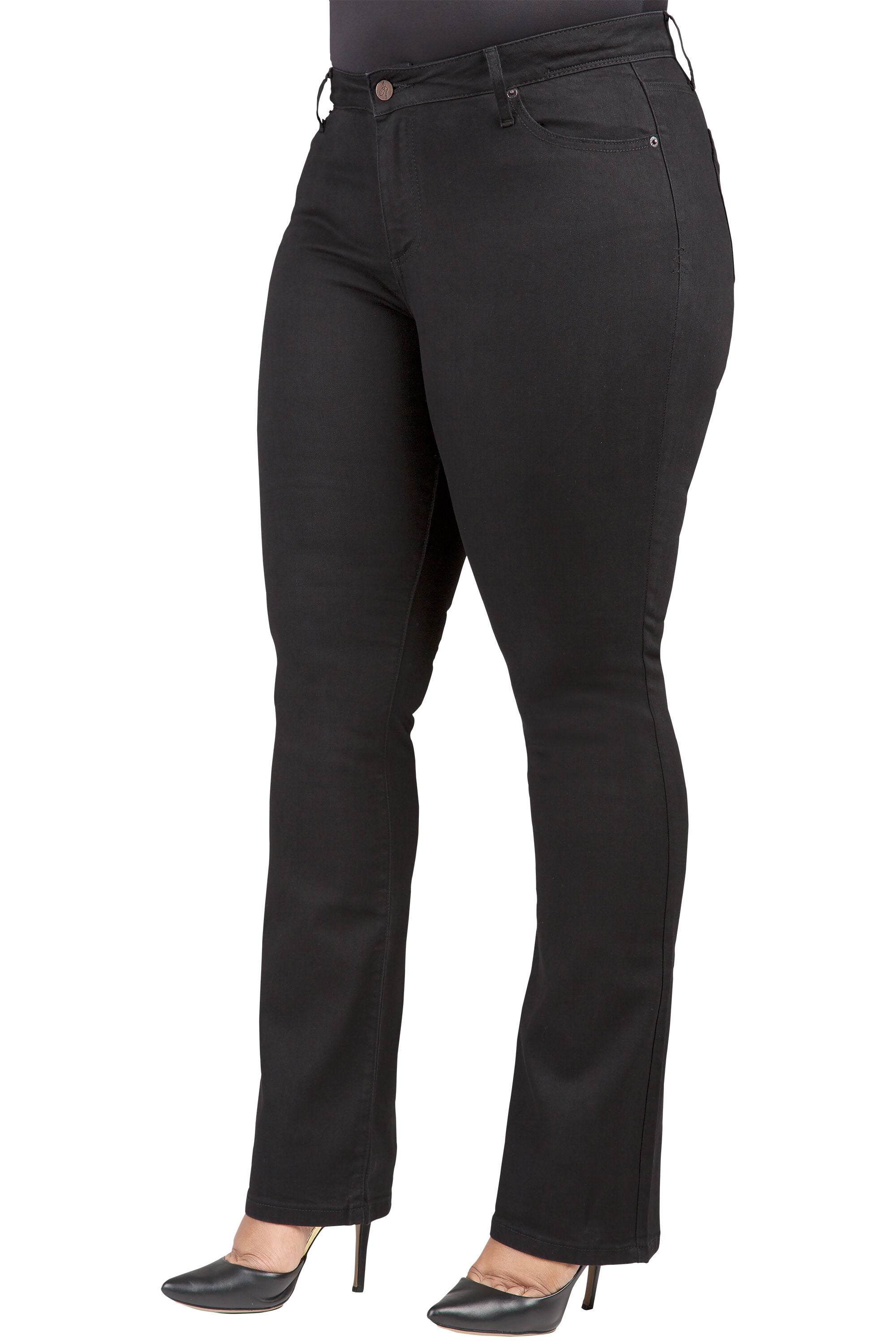 Plus Size Womens Curvy Fit Black Stretch Denim Slim Boot Cut Jeans, , alternate image number 2