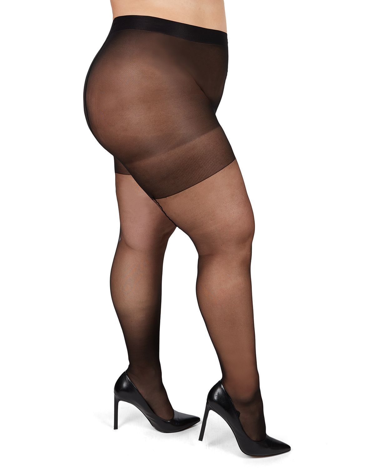 Back Seam/Cuban Heel Plus Size Curvy Control Top Pantyhose, BlackBlack / Black, hi-res image number 0