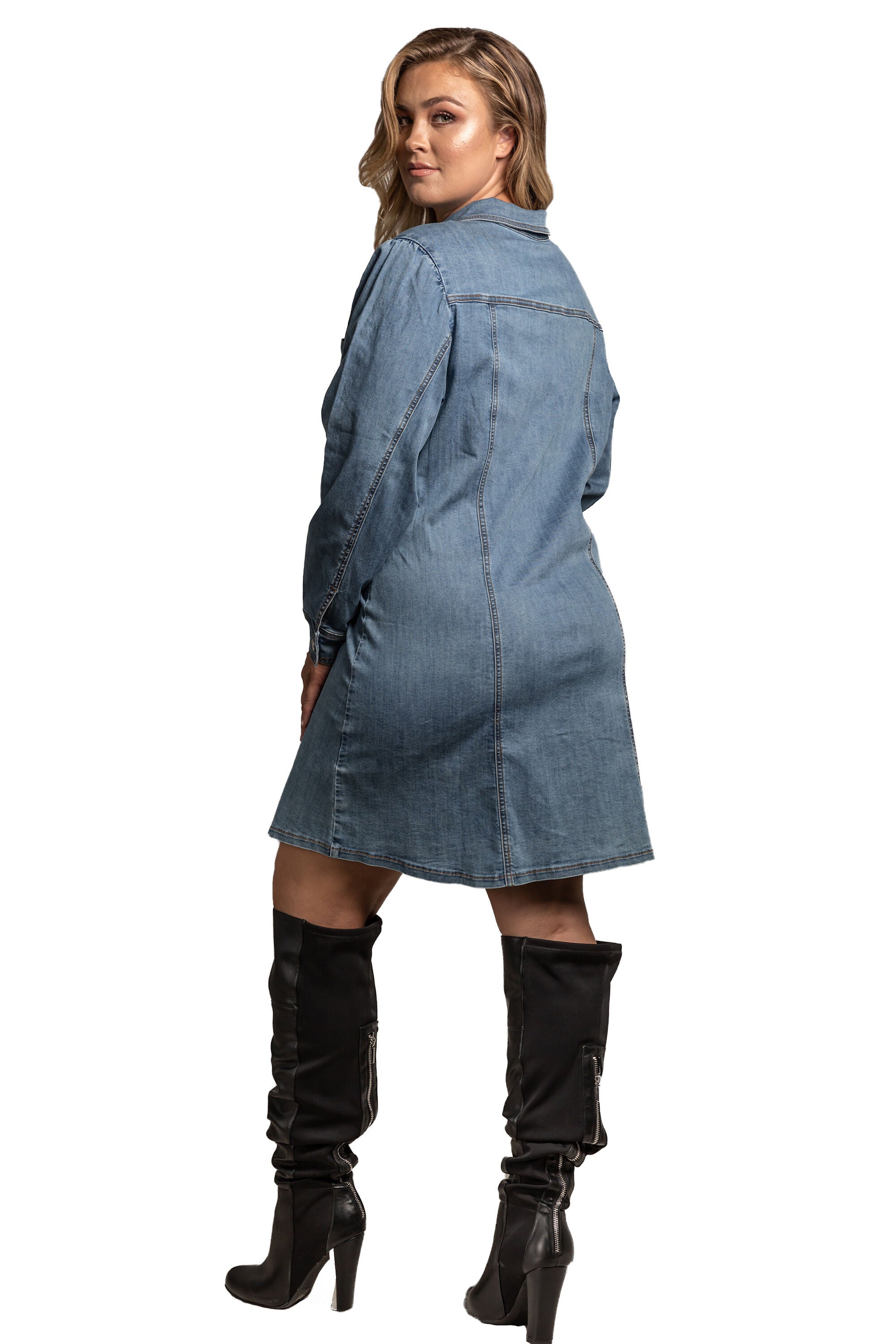 Women's Plus-Size Full Sleeve Denim Shirt Midi Dress, , alternate image number 1