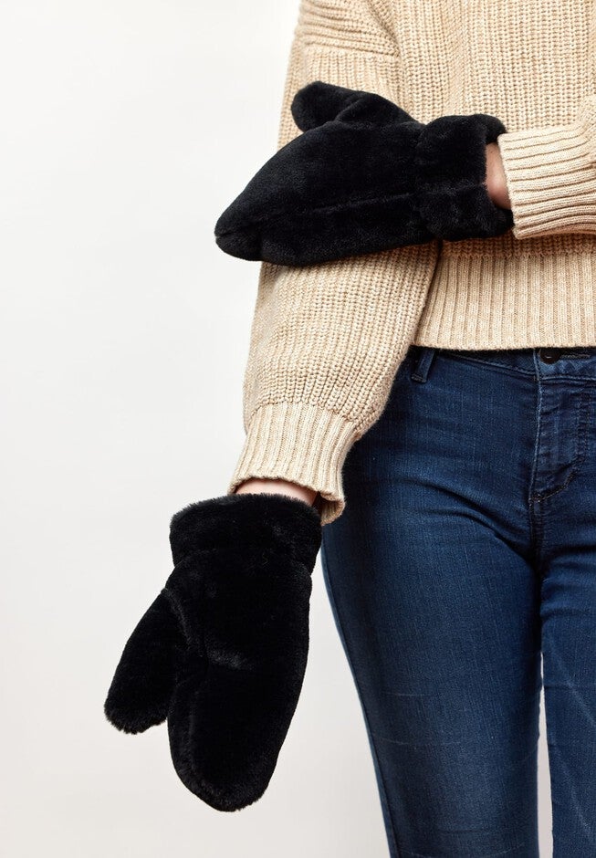 Faux Fur Mitten, Black / Black, alternate image number 1