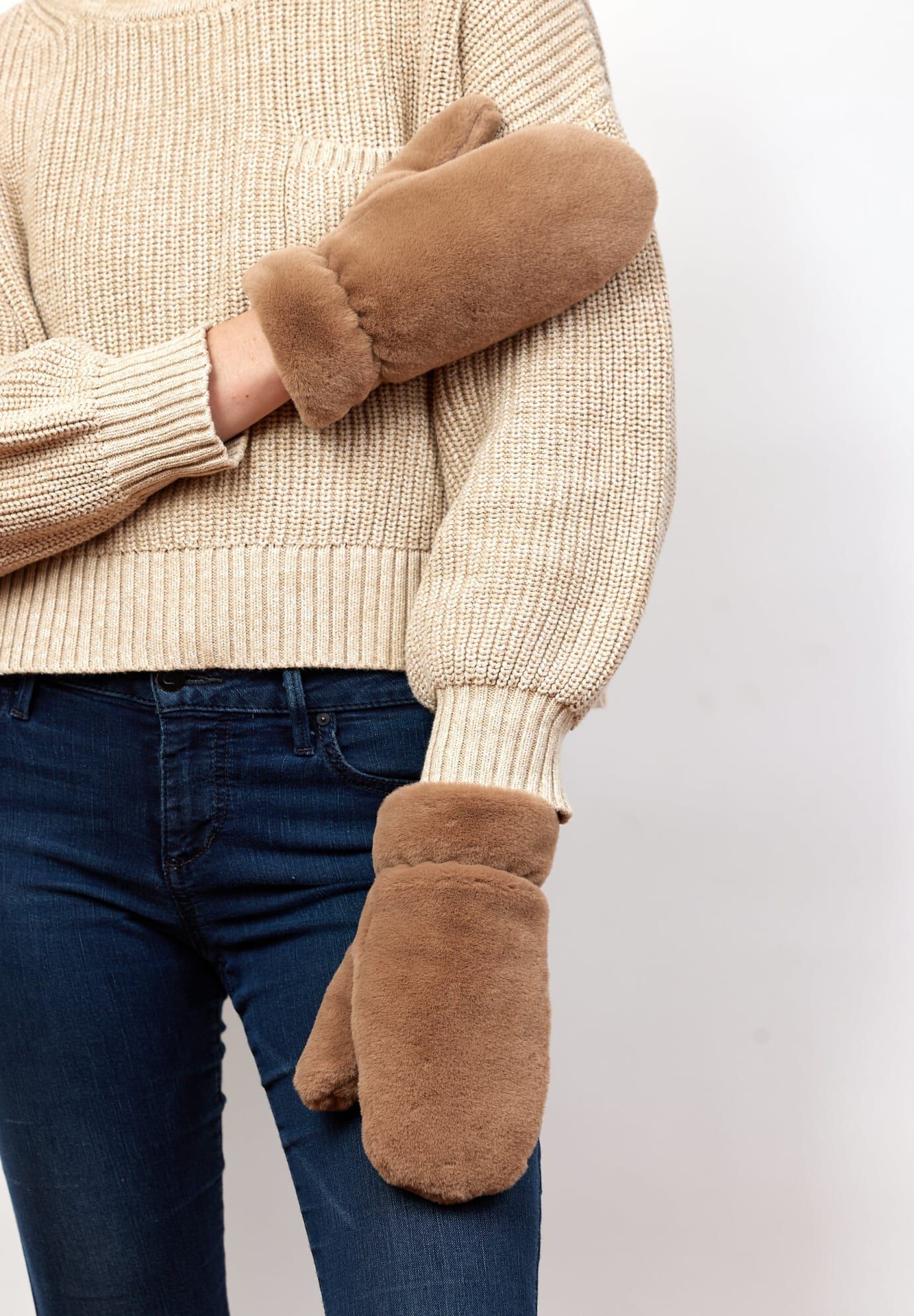 Faux Fur Mitten, Taupe / Taupe, alternate image number 1