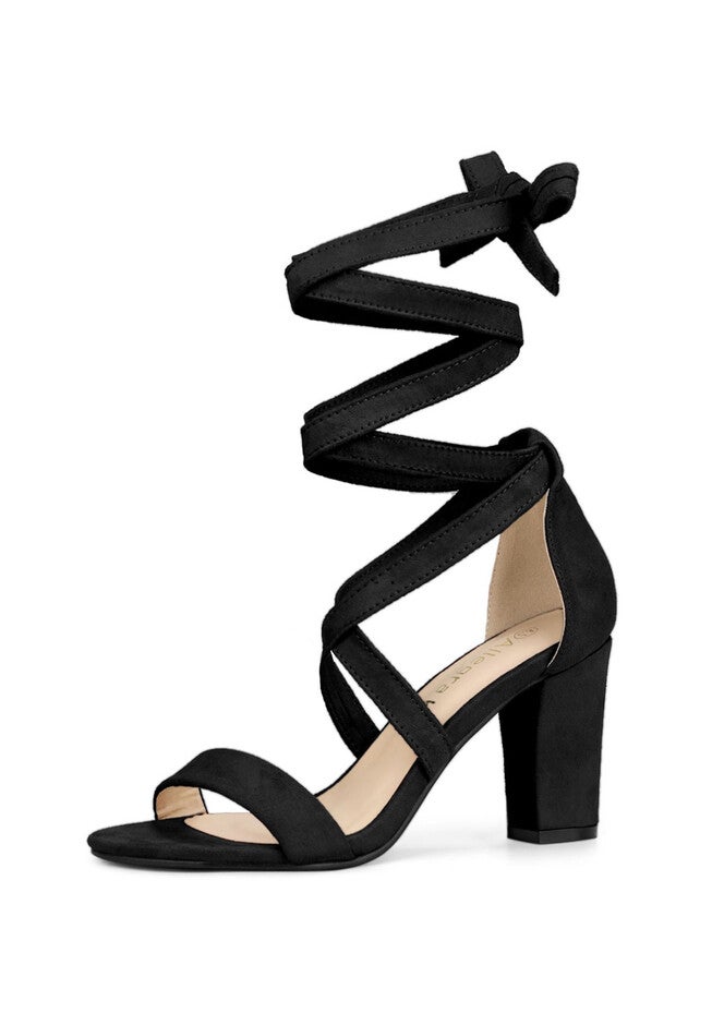 Lace Up Block Heel Sandals, Black / Black, hi-res image number 0