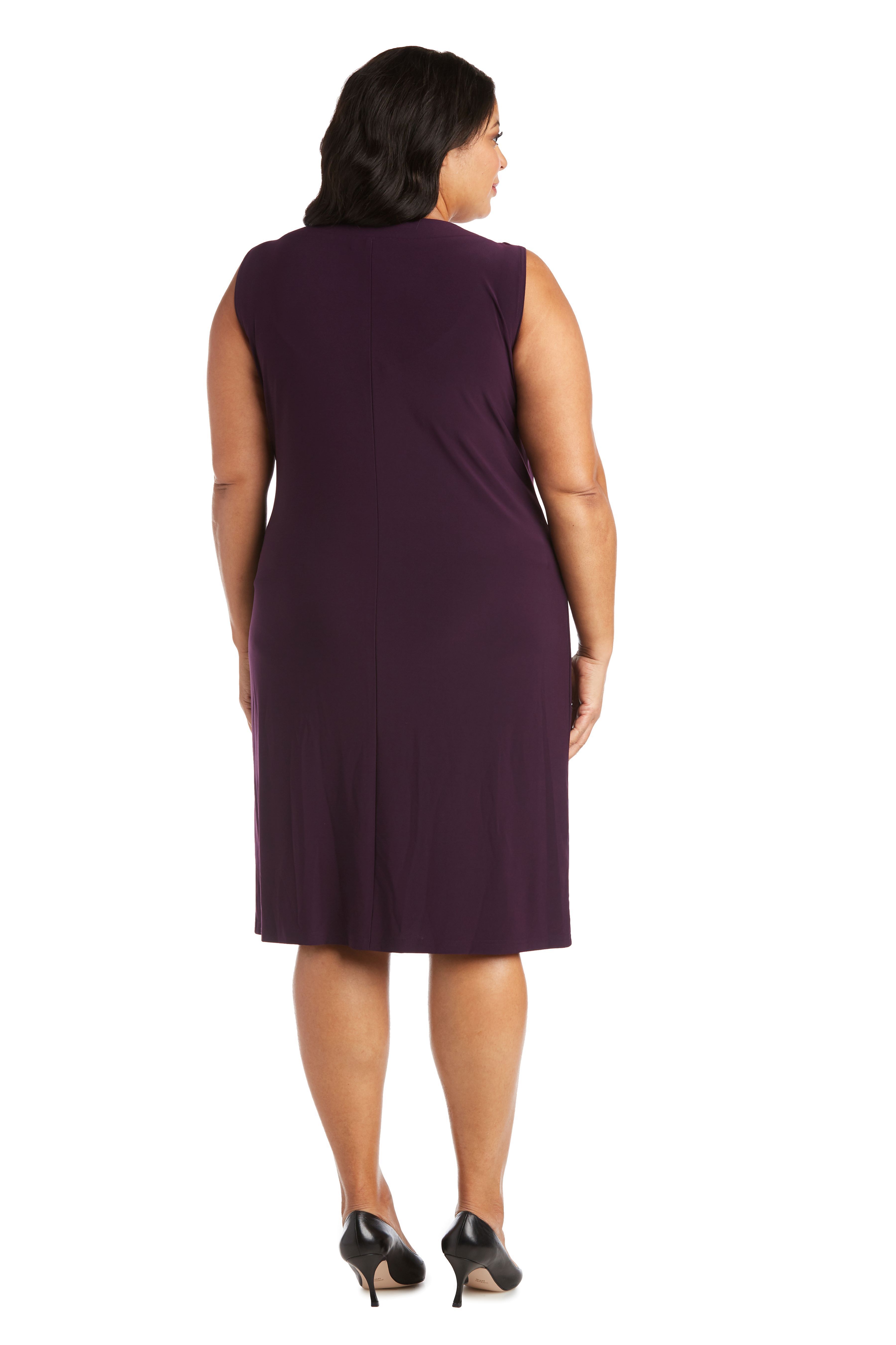 Knee-Length Dress with Beaded Neckline and Soft Jacket with Sheer Sleeves, , alternate image number 3