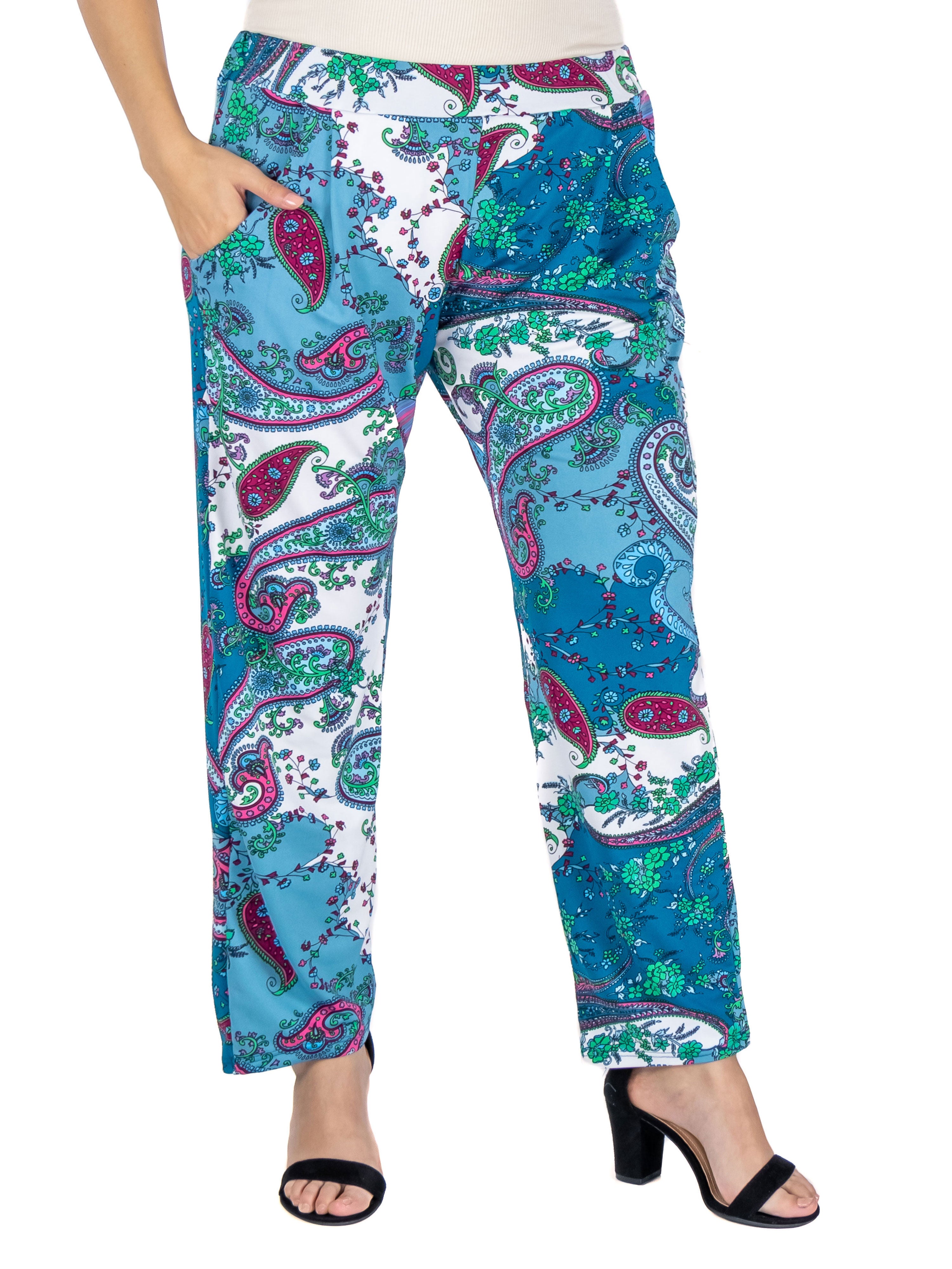 Paisley Stretch Waist Plus Size Trouser Pants Pockets, MultiColor, hi-res image number 0