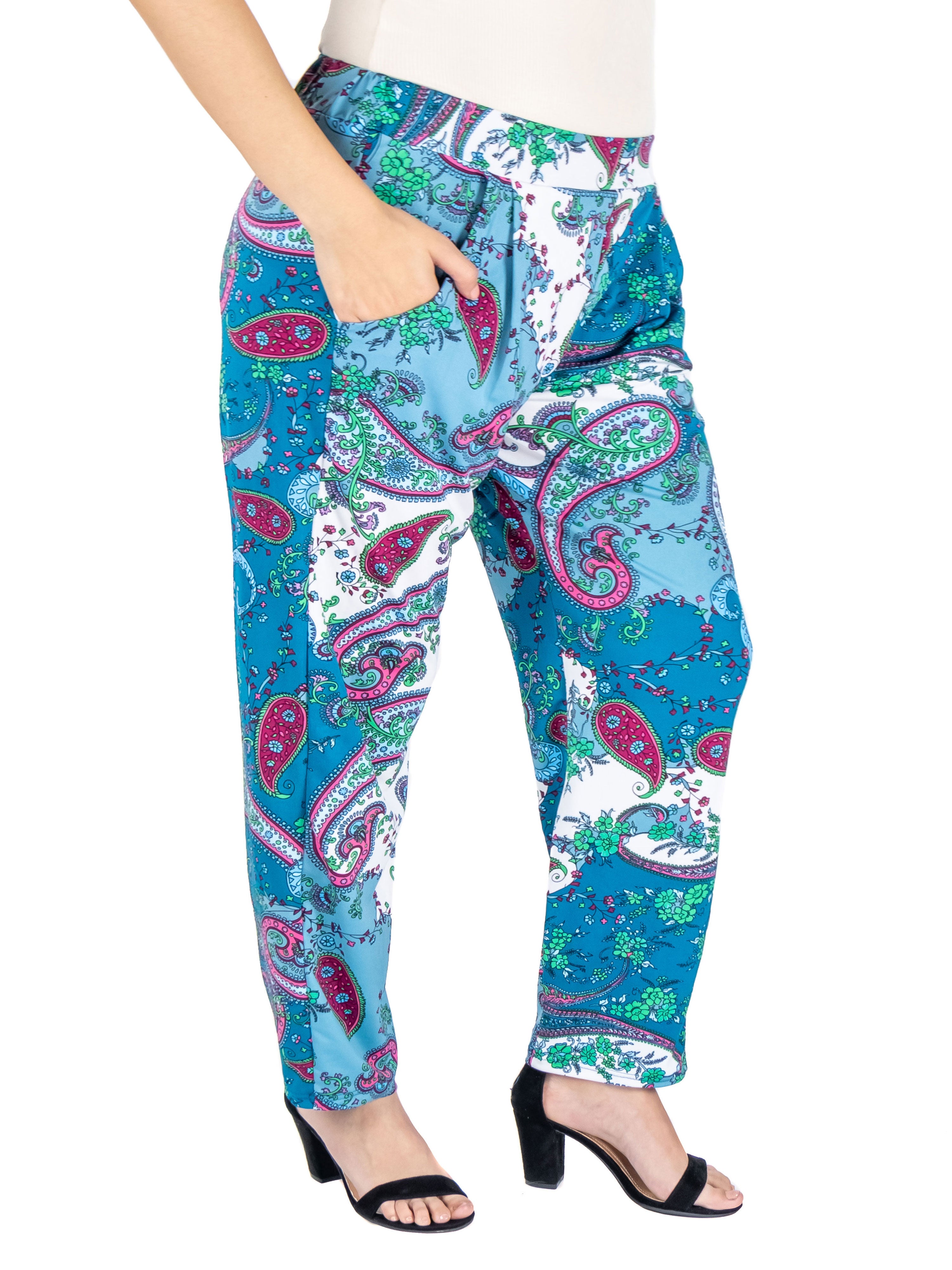 Paisley Stretch Waist Plus Size Trouser Pants Pockets, , alternate image number 2