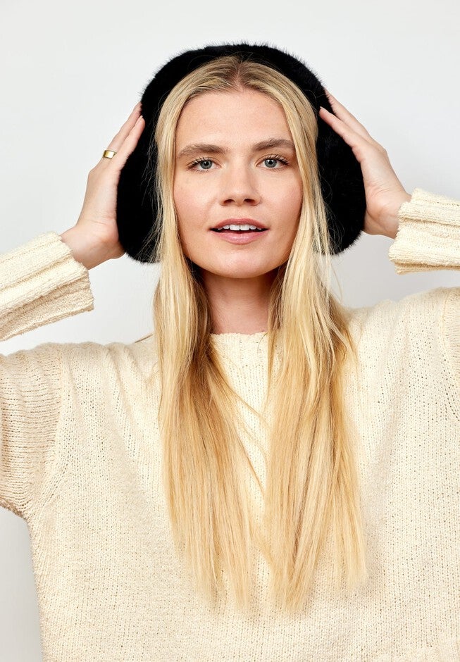 Faux Fur Earmuff, Black / Black, alternate image number 1