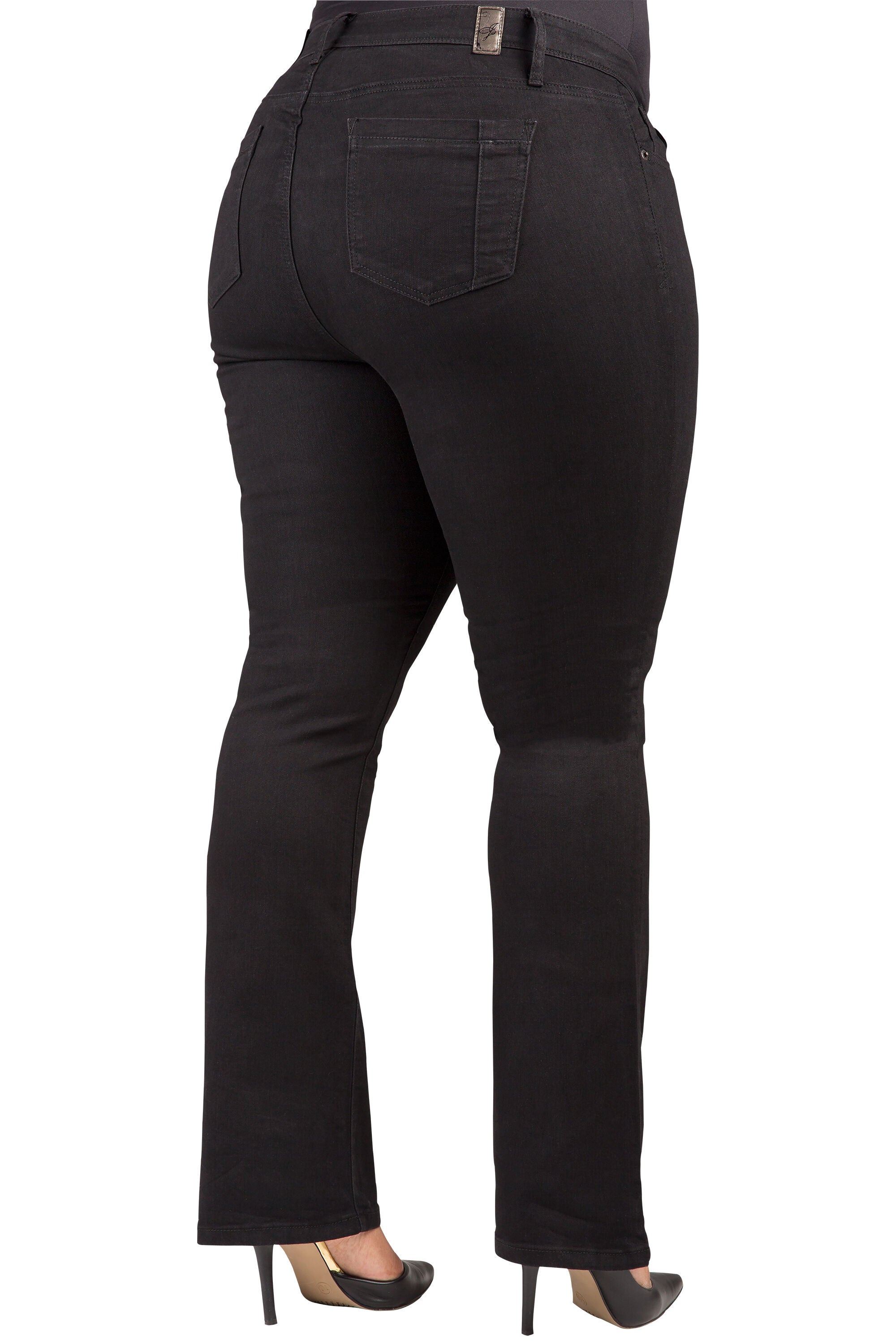 Plus Size Womens Curvy Fit Black Stretch Denim Slim Boot Cut Jeans, , alternate image number 1