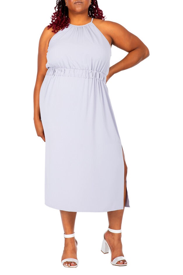 Women's Plus Size Halter Neck Elegant Maxi Dress, Lylac Purple, hi-res image number 0