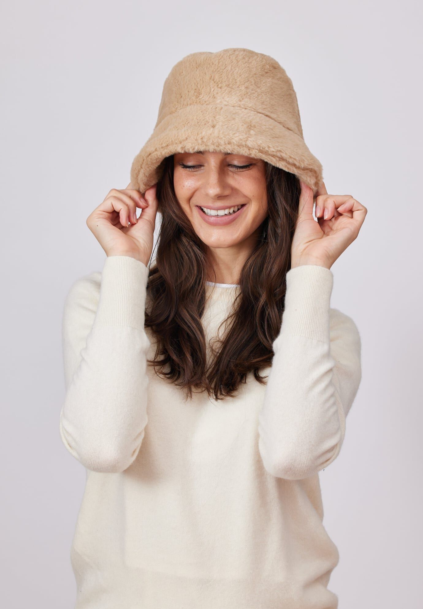 Faux Fur Bucket Hat, Tan / Tan, alternate image number 4
