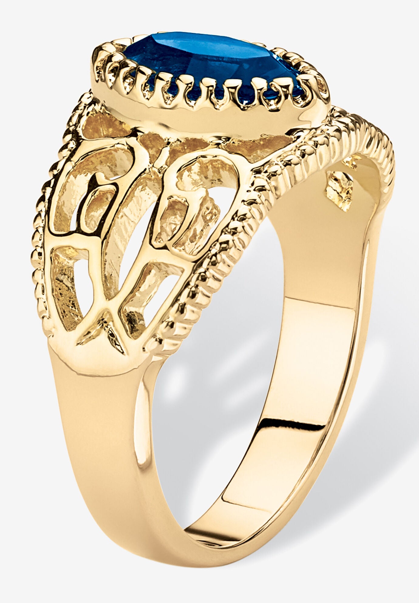 Simulated Birthstone Gold-Plated Filigree Ring, , on-hover image number 1