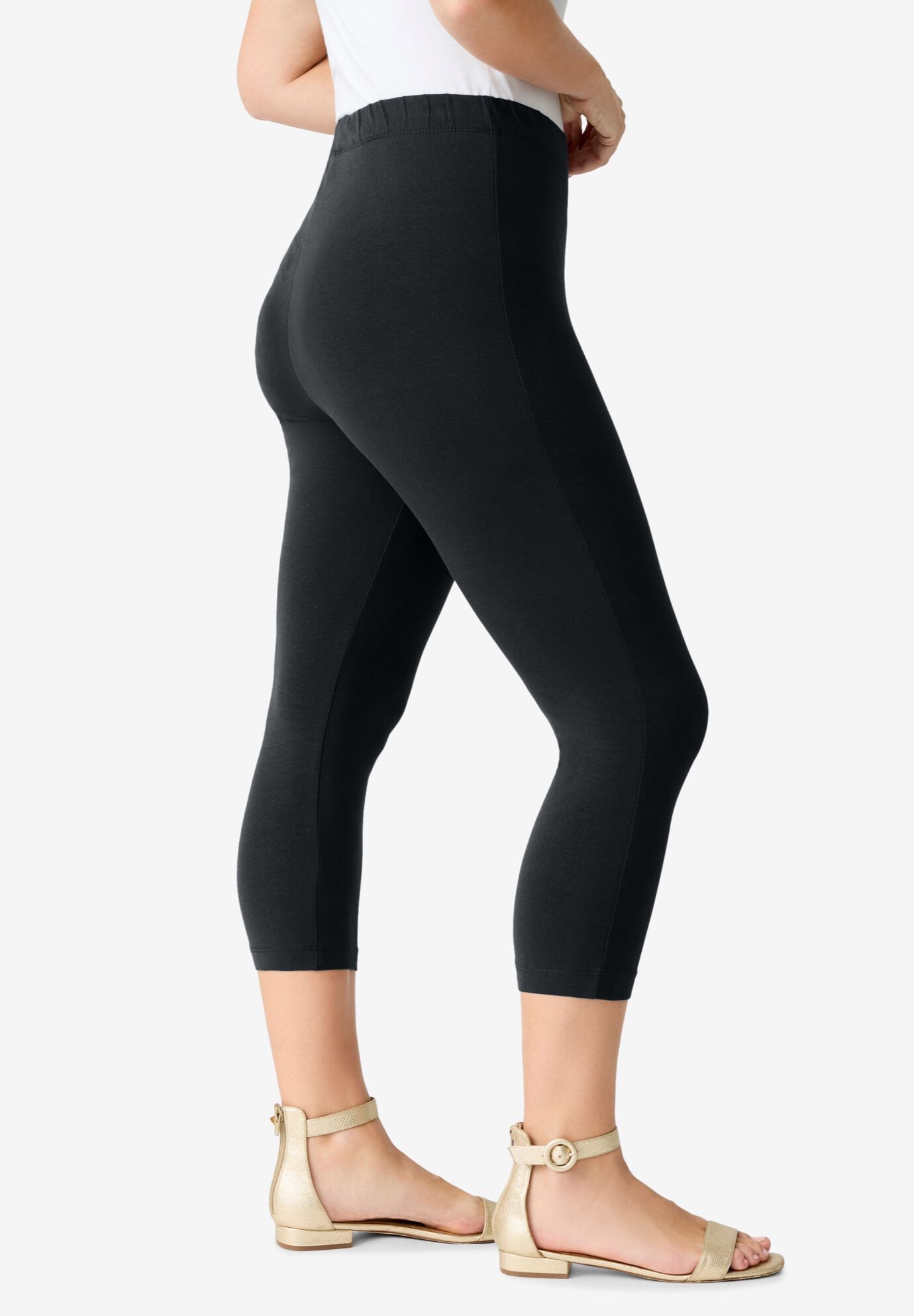 Plus Size Essential Stretch Capri Legging, BLACK, alternate image number 3