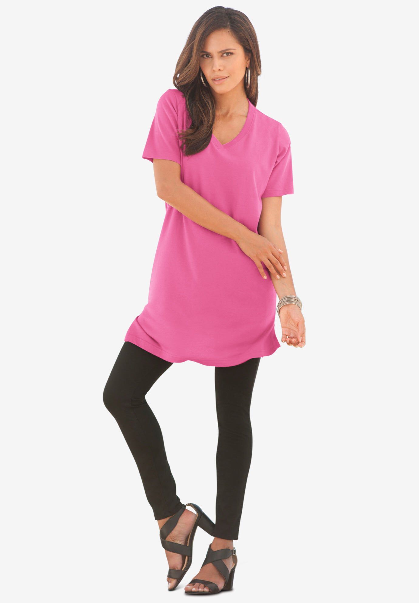 Plus Size Ultimate Cotton V-Neck Short Sleeve Tunic