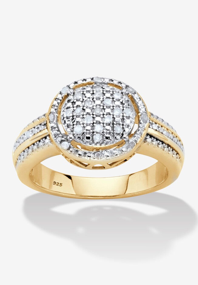 1/7 Cttw. Round Diamond Gold-Plated Silver Cluster Halo Engagement Ring, DIAMOND, hi-res image number 0