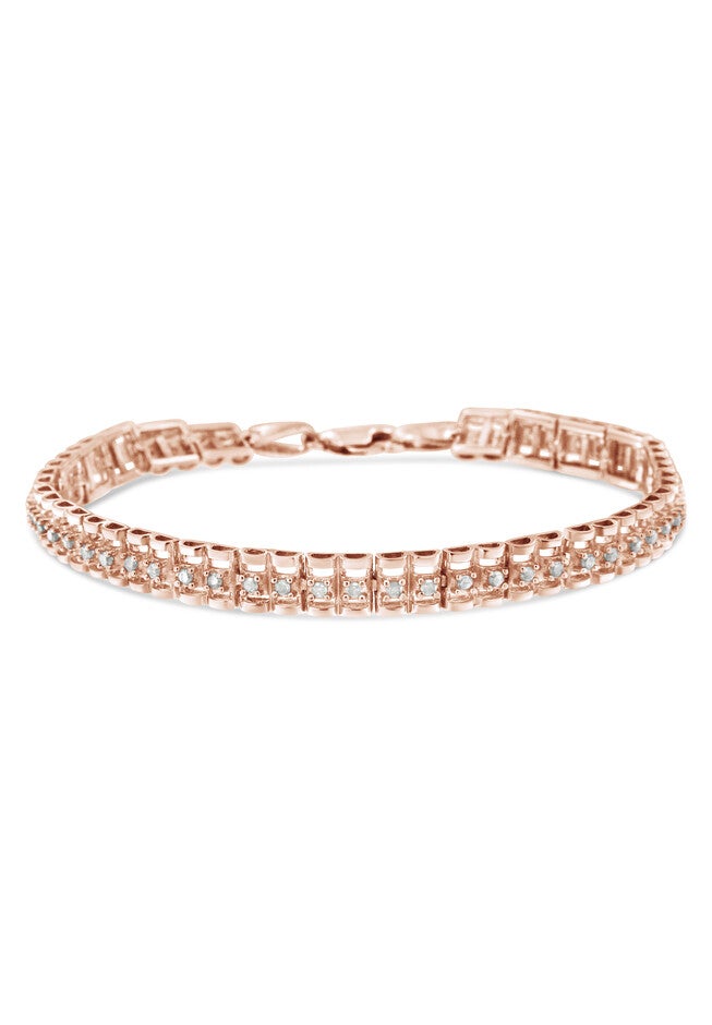 Rose Gold Plated Sterling Silver 1/2 Cttw Diamond Doublelink Tennis Bracelet, , on-hover image number null