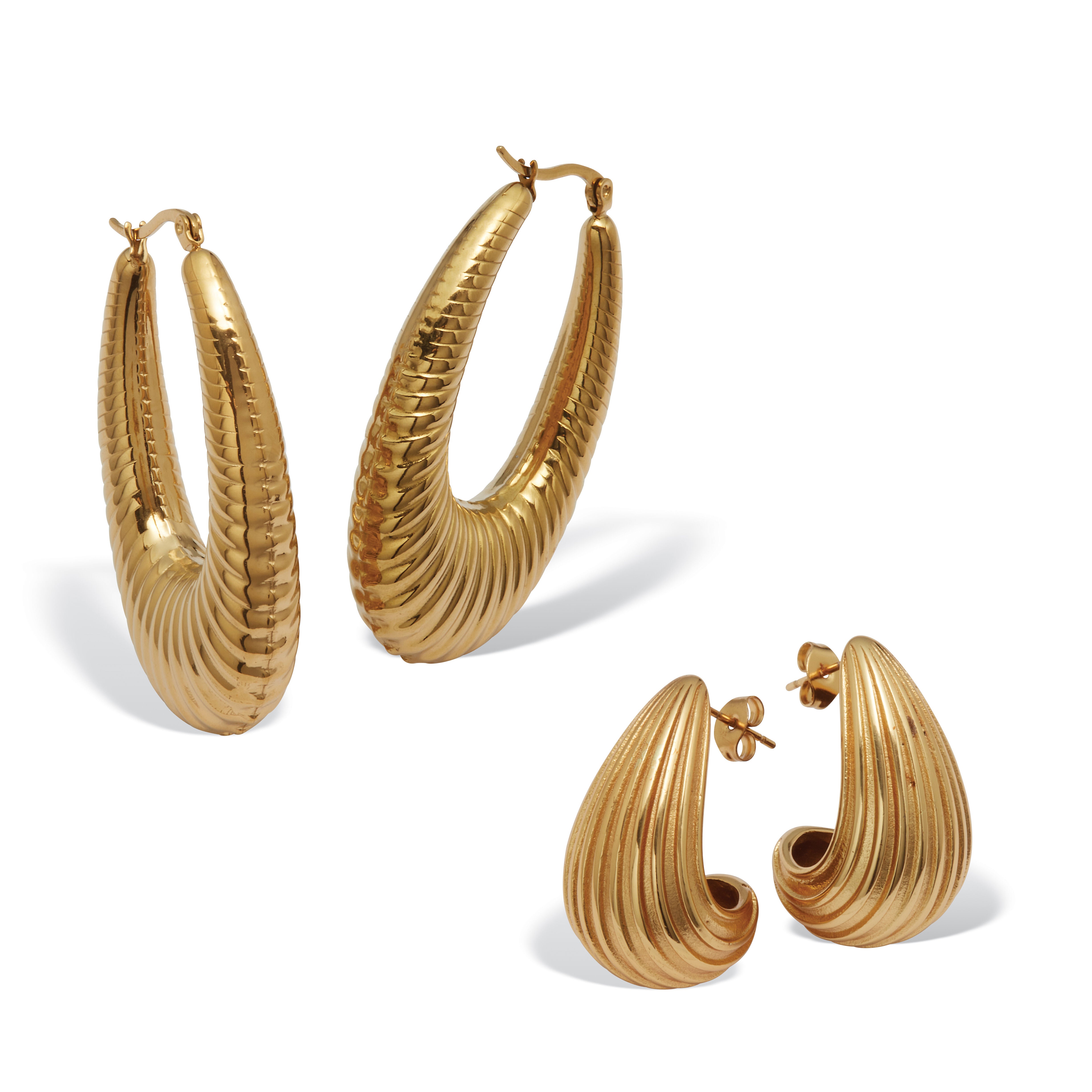 Yellow Gold Ion-Plated Stainless Steel Drop Earrings, 2-Pair Set, GOLD, hi-res image number 0