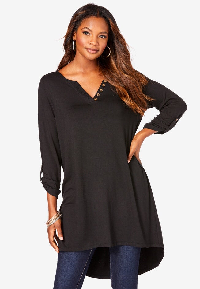 Notch-Neck Ultra Femme High-Low Tunic, BLACK, hi-res image number 0