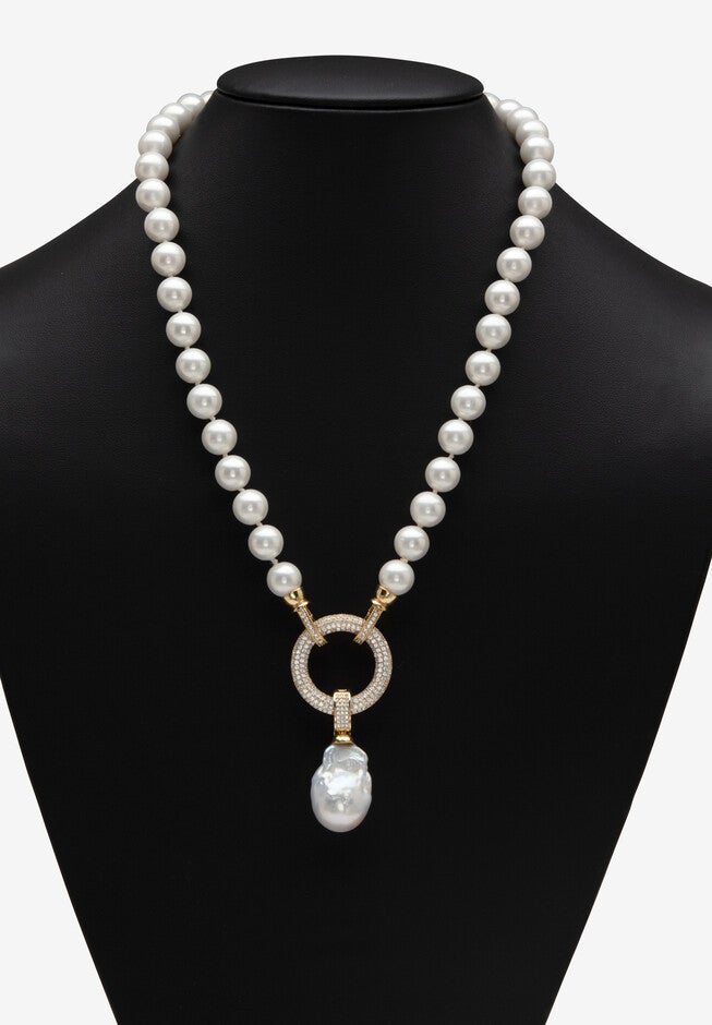 8.25 Cttw. White Shell Pearl & Keshi Pearl Drop Beaded Necklace Gold-Plated 23 inches, , alternate image number null