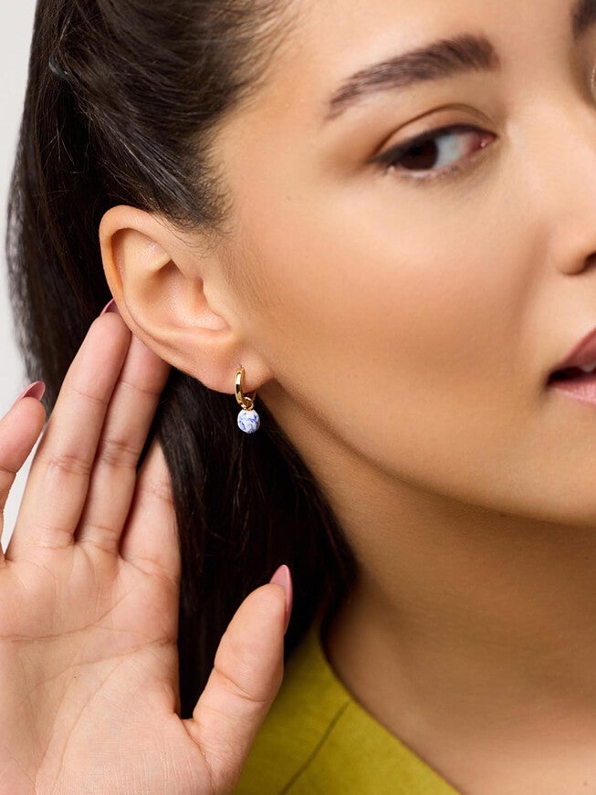 Lainey Marble Blue Gold Drop Earrings, GOLD, alternate image number 4