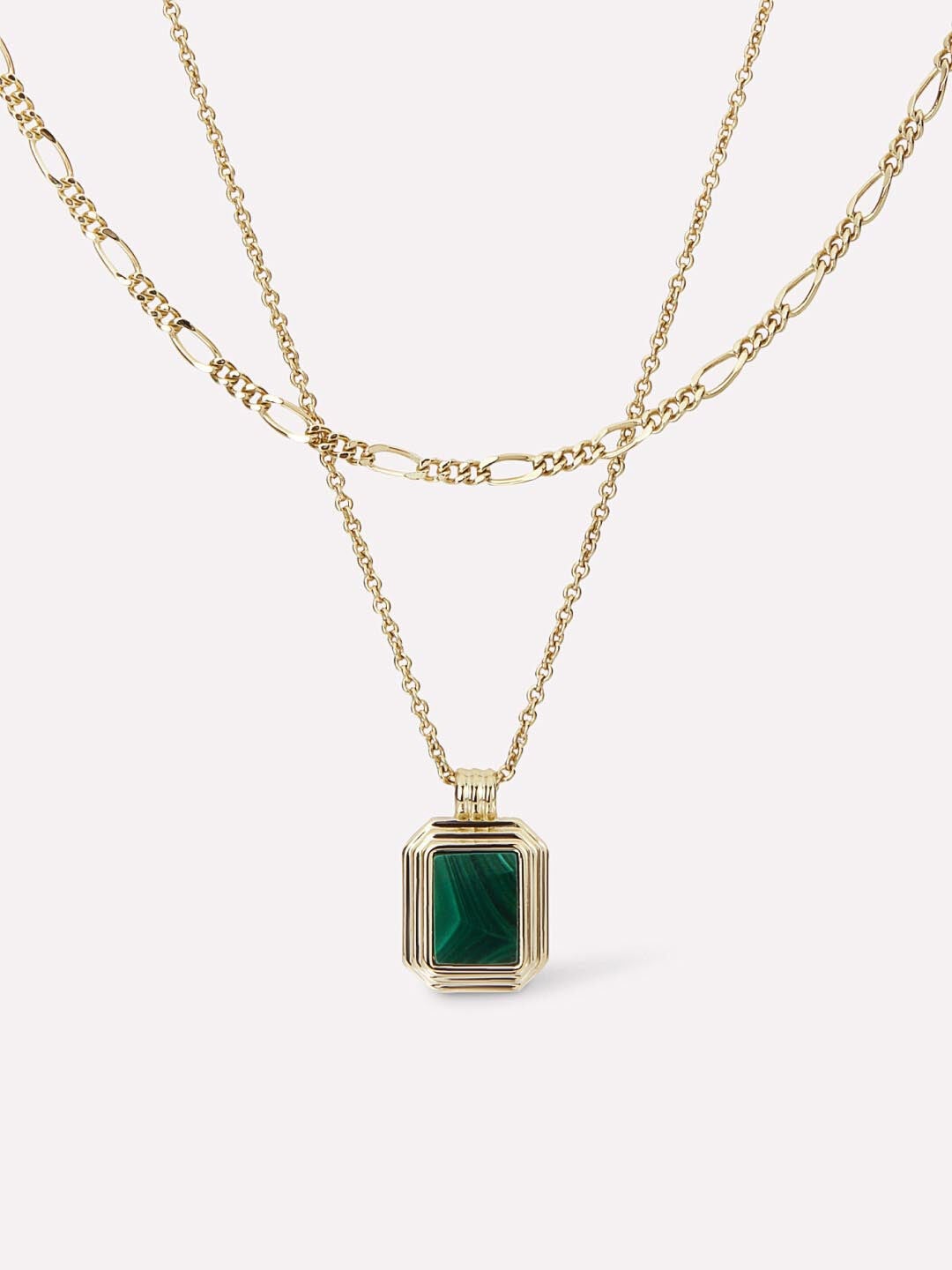 Temple Green Layered Necklace Set, GOLD, hi-res image number 0